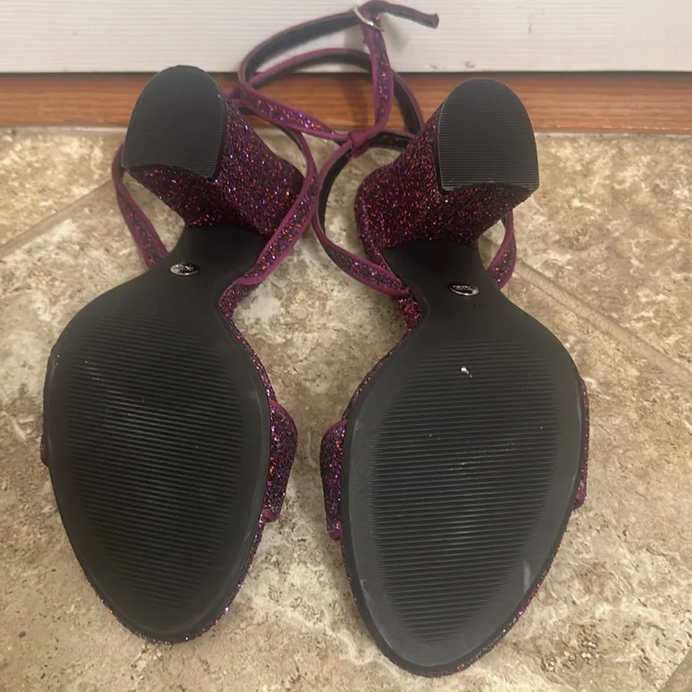 Zara Purple Glitter Block Heel Sandals w/ Ankle Strap Size 7.5 - Picture 9 of 11